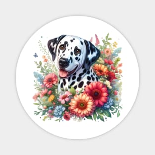 A dalmatian with beautiful colorful flowers Magnet